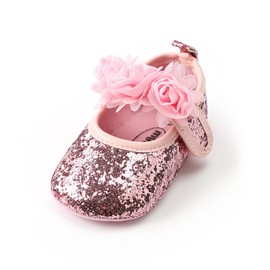 Baby Girl Moccasins Princess Sparkly Premium Lightweight Soft Sole Prewalker Toddler Shoes (L:12-18 Months, 1816-Pink)