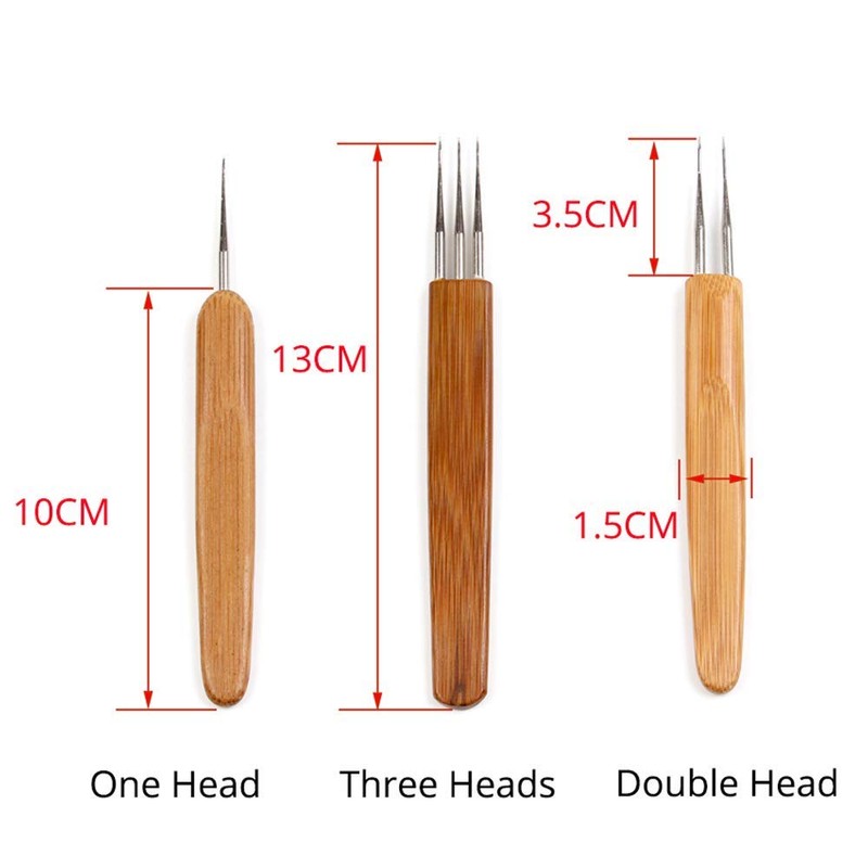 BLUPLE 3Pcs/Set(1Hook,2Hook,3Hook) Bamboo Dreadlock Crochet Hook Dreadlocks Crochet Needle with