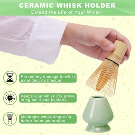 Mumoo Bear 4-Piece Handcrafted Bamboo Japanese Matcha Whisk Set - Traditional Bamboo Chasen, Scoop & Spoon for Ceremonial Green Tea Preparation (Mint Green)