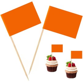 100 Pcs Orange Flag Blank Toothpick Flag Small Mini Labeling Marking DIY Stick Flags for Cocktail Fruit Cupcakes Toppers Food Decorations (Orange)