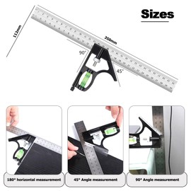 FTONOM5 Combination Square 12Inch/300mm Stainless Steel Combo Square Carpentry Tools Adjustable Carpentry Square 45/90 Degree with Bubble Level Measuring Tool for Woodworking Engineer Carpenter