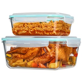 Vtopmart 3.6L+1.5L Large Glass Food Storage Container with Secure Locking Lid – Ideal for Storing Food, Vegetables, Fruits, Baking Casseroles, Roasting Chicken, Thanksgiving Meals & More – BPA-Free
