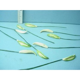 Bright Delights Miniature Green & White Leaves on Wire (10) #3112 Bright Delights 1/12th