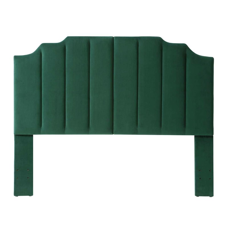 24KF Jade Velvet Tufted Queen Upholstered Headboard, Modern Vertical Channel