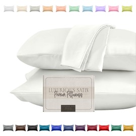 Elegant Comfort Silky and Luxurious 2-Piece Satin Pillowcase Set for Healthier Skin and Hair, Hidden Zipper Closure and Beautifully Packaged, Satin Pillowcase Set, Standard/Queen, White