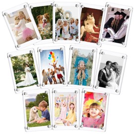 Hugloogn 12PCS Magnetic Acrylic Photo Frames,2.36 x 3.54 Inch Double Sided Mini Picture Frames,Clear Magnet Photo Display Frame for Fridge,Locker,Home,Office,Refrigerator