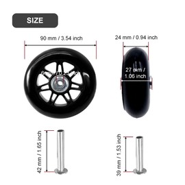 Joyangy 90 x 24mm Luggage Wheels Replacement, 2Pcs Rubber Suitcase Swivel Caster Wheels Repair Kit, Sturdy Smooth Rolling for Carry-on Roller Bag, Trolley, Travel Case
