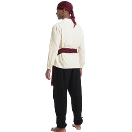 Gumyawl Mens Pirate Costume Adult Medieval Shirt Viking Ankle Banded Pants with Compass Necklace 5 Pcs Pirate Accessories Set (Large)