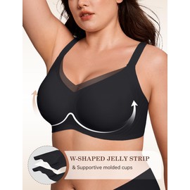 LetsJoli Lace V Seamless Bras for Women No Underwire Bralettes Push Up Wireless Supportive Full Coverage Everyday Bras Black