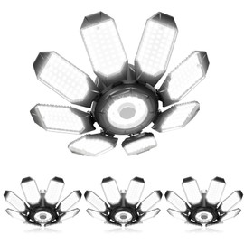 Adiding LED Garage Ceiling Lights 56000Lm 4 Pack w/ 8 Adjustable Panels, Super Bright Deformable Basement Lighting Fixture Screw in E26 Bulb Socket for Indoor Workshop, Attic, Storage, Bay, Home Gym