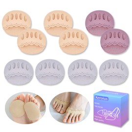 Keroius Honeycomb Fabric Forefoot Pads Breathable Soft Ball of Foot Cushion Pads, Invisible Women's Half Liner Socks Mat For Flats High Heels (5 Pairs(2 beige / 2 gray / 1 purple))