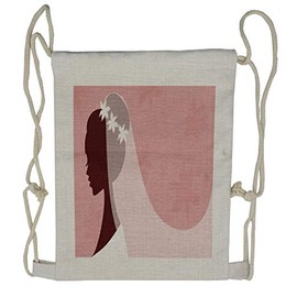 Ambesonne Pink White Drawstring Backpack, Bride Wedding Dress, Sackpack Bag