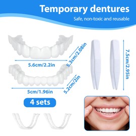 IKOPFLN 4 Pairs Provisorischer zahnersatz Zahnprothesen Zähne zum aufstecken Keine Löcher Gefälschte Zähne, zahnersatz zum aufstecken Provisorische Zahnersatz Prothese Künstliche Veneers