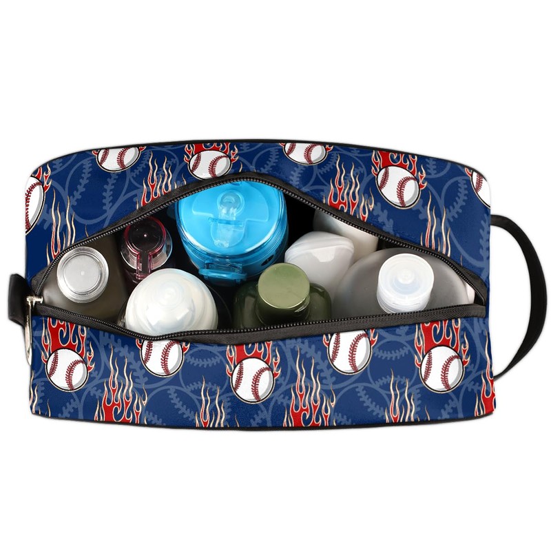 Kids Travel Toiletry Bag - Fire Baseball Waterproof Hanging Dopp