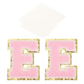 PATIKIL Iron on Letter Patches, Chenille Glitters Letter Patch with Tape Pink Alphabet E