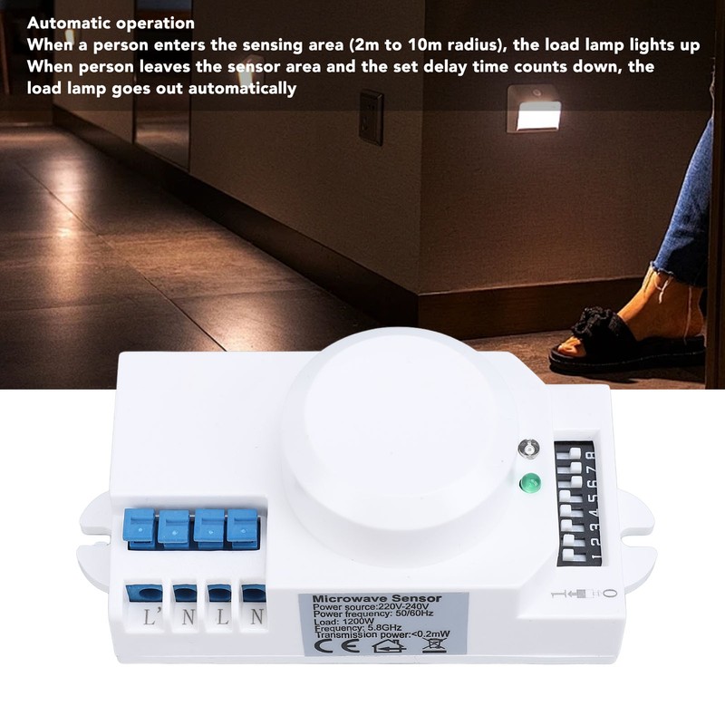 Microwave Radar Sensing Switch 5.8G 1200W Adjustable Human Motion Detector