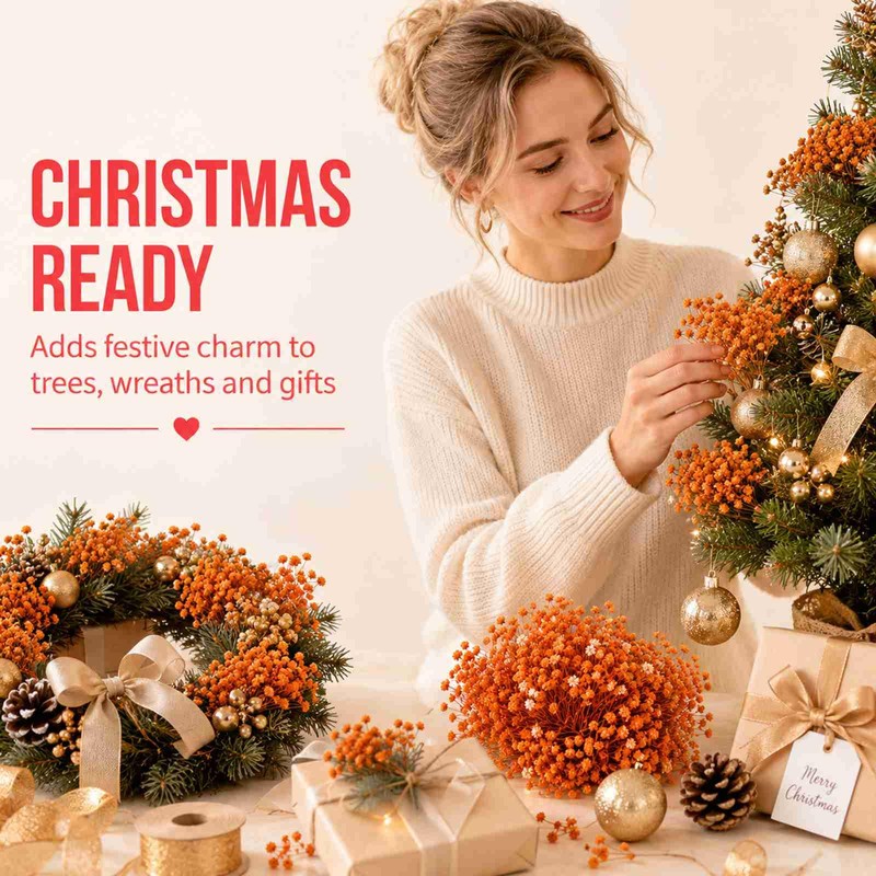 Gypsophila-Style Mini Flower Stems, Orange, 100-Piece Arrangement Set