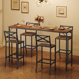 MAHANCRIS Bar Stools, Set of 2 Bar Chairs with Backrest and Footrest, 26" Tall Counter Bar Stools, Kitchen Breakfast Bar Stools, Easy Assembly, for Dining Room, Bar, Rustic Brown BAHR0901N1