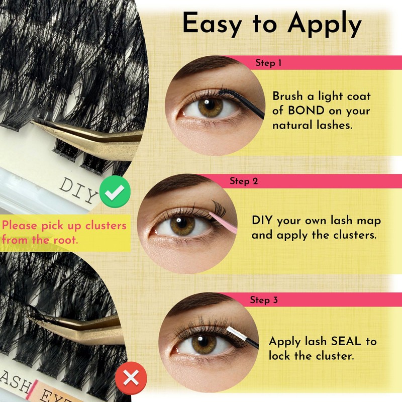 MIKIWI Lash Clusters 280pcs D Curly Individual Lashes, Wispy 3D