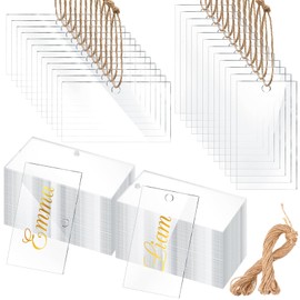 80 Pcs Clear Acrylic Hanging Basket Tags Blank Acrylic Organizer Hanging Labels Kitchen Pantry Labels Sign Basket Labels Clip on with Natural Twine for Baskets, Storage Bins, Wedding Supplies