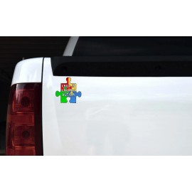 4in x 4in Puzzle Piece Child in Car Has Autism Vinyl Sticker Truck Vehicle Decal