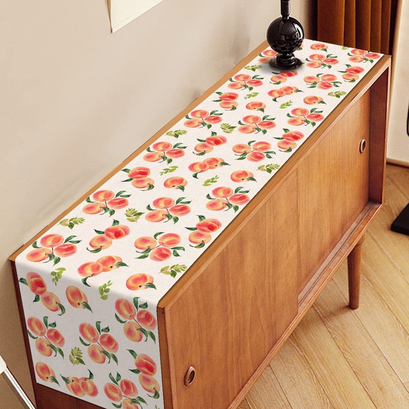 Nepnuser Peach Table Runner Sweet Peach Party Decoration Summer Fruit