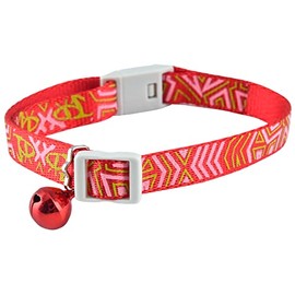 Jeffers Pet Cat Collar with Bell – Reflective Breakaway Plastic Safety Collar for Kittens & Adult Cats, Adjustable Single Ply Nylon, High Visibility Indoor & Outdoor Use – Geometric Pattern, Red