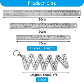Set of 3 steel rulers and 1 plastic folding ruler, drawing tools, drawing ruler, office supplies, teaching ruler, technical ruler