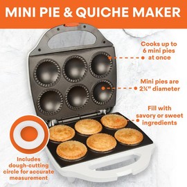 MasterChef Mini Pie & Quiche Maker- Holiday Pie Baker Cooks 6 Small Pies or Quiches in Minutes- Non-stick Cooker w Dough Cutting Circle for Easy Measurement & Filling, Xmas Cooking Must Have Gift
