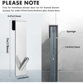 WOOLUCK® Shower Hooks without Drilling, Pack of 4 Door Hooks for Shower Screen, Stainless Steel Towel Hooks for Hanging, Shower Hooks with Rubber Protection for Shower Cubicle, Bathroom, Glass Shower