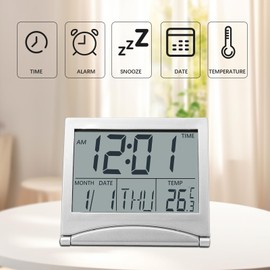Digitaler Reisewecker,tragbarer Faltbarer Reise-LED-Wecker Temperaturkalender Snooze Faltbarer Kalender & Temperatur- und Timer-LCD-Uhr mit Snooze-Modus, Uhr Wecker Klappbarer Digitaler Temperat
