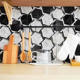 QIMAY 17.3"x 393.7" Black and White Marble Tile Peel and Stick Backsplash Wallpaper for Kitchen Removable Self Adhesive Waterproof Paper for Barthroom Kitchen Countertop Cabinet Furniture Vinyl Film