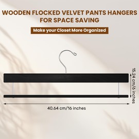 Chunful 10 Pack Wooden Pants Hangers with Flocked Velvet Bar, Non Slip Pants Hangers with 360 Degree Swivel Hook Space Saving for Jeans, Shorts & Dresses (Black)