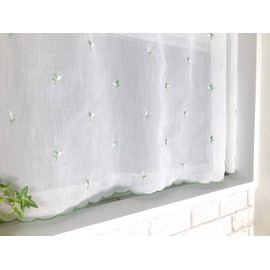 [Cloth Shop Clothya] Cafe Curtain for Small Windows Width Approx. 39.4 x Length 35.4 ft (100 x 90 m) [Voile Embroidery, Green]