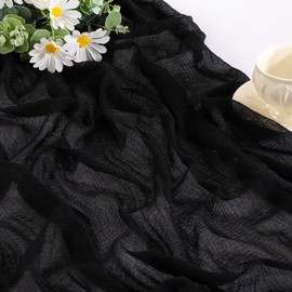 Santaben 4pcs Black Cheesecloth Table Runner 120 Inch Soft Rustic Boho Gauze Cheese Cloth Table Runner for 10FT Wedding Birthday Party Spring Home Decoration