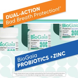 BioGaia Prodentis Fresh Breath | Oral Probiotics + Zinc | Fights Bad Breath & Halitosis | Boosts Fresh Breath | Promotes Healthy Gums & Teeth | Fresh Mint Flavor | 30 Dental Probiotic Lozenges