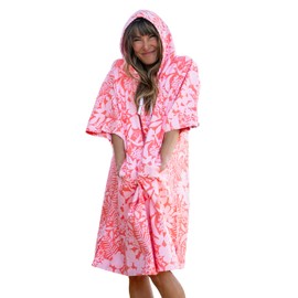 RipSkirt Hawaii Beach Cozy – Quick-Dry Changing Towel with Hood and Pocket – Lightweight, Oversized for Water Activities and Travel (Shadow Garden Coral, One Size)