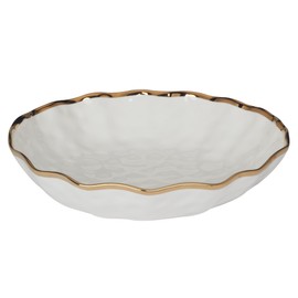 Regency Gold 13-Inch Porcelain Serving Bowl with Scalloped Edges & Metallic Gold Rim, Elegant Large Bowl for Salads, Pasta & Side Dishes, Perfect for Entertaining, Special Occasions & Everyday Dining