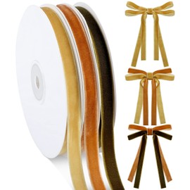 3 Rollos de Cinta de Terciopelo Caqui Vintage de 30 Yardas Cinta Navideña Amarillo Mostaza Naranja Cinta Fina Verde Militar Cintas de Tela de 1 Pulgada, 3 Colores