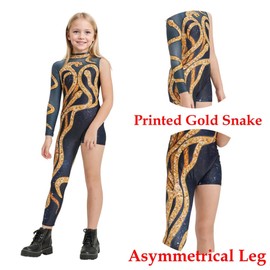 Kids Gold Snake Bodysuit Outfit for Girls Boys Celebrity Party Concert Cosplay Costume, 11-12 Y
