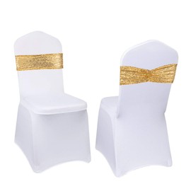 Eternal Beauty Set of 30 Gold Sequin Chair Bands Bows Chair Sashes for Wedding Folding Chairs