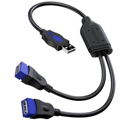 ANDTOBO USB Splitter, USB Y Splitter Dual USB 2.0 Charger Cable 1 Male to 2 Female Power Cord Extension Hub Adapter Replacement for Car/Laptop/LED etc