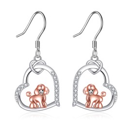 DAYLINLOVE Poodle Earrings 925 Sterling Silver Poodle Dangle Earrings Heart Dog Jewelry Gifts for Women Mom Wife Poodles Lovers