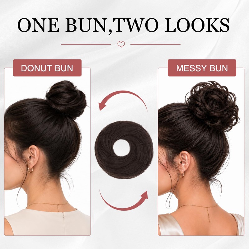 2PCS Messy Bun Hair Piece for Women, Small Donut Bun