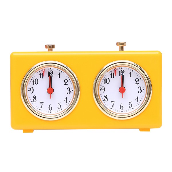 Retro Analog Chess Clock Timer - Wind-Up Mechanical Chess Clock with Large Easy-to-Read Dials, No Battery Needed (Yellow)