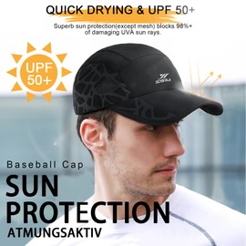 TAGVO Baseball Cap Men Women Pack of 2 Quick Drying and Breathable Adjustable Baseball Cap with Sweatband Mesh, Lightweight Foldable Fashion Running Sports Cap Sun Hat for Travel Outdoor, Black