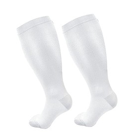 2 pair Plus Size Compression Socks for Women & Men, 20-30 mmhg Extra Wide Calf Knee High Stockings for Circulation Support (6XL, White)