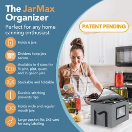 JarMax 64 oz 1/2 Gallon jars Storage Containers, Sturdy Canning Jar Storage Containers Holds 6 64oz Ball Mason Jars, Foldable Canning Organizer, Stackable Home Storage Box with Lid & Label holder