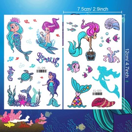 LEIAOLY Glitter Temporary Tattoo for Girls, 24 Sheets Butterfly Mermaid Fairy Flowers Tattoo Stickers for Kids, Waterproof Fake Tattoos for Birthday Party Favors Goodie Bags Stuffers Party Fillers