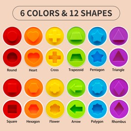 MOONTOY Matching Eggs for Toddlers, 12PCS Preschool Educational Learning Color & Shape Recognition STEM Toy– Montessori Geometric Eggs – Sorting Fine Motor Skills, Easter Gifts Basket Stuffers